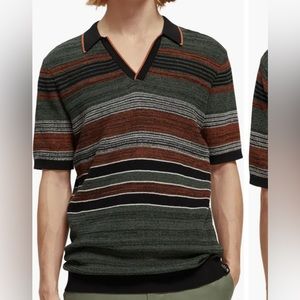 Structure Stripe Short Sleeve Sweater Polo